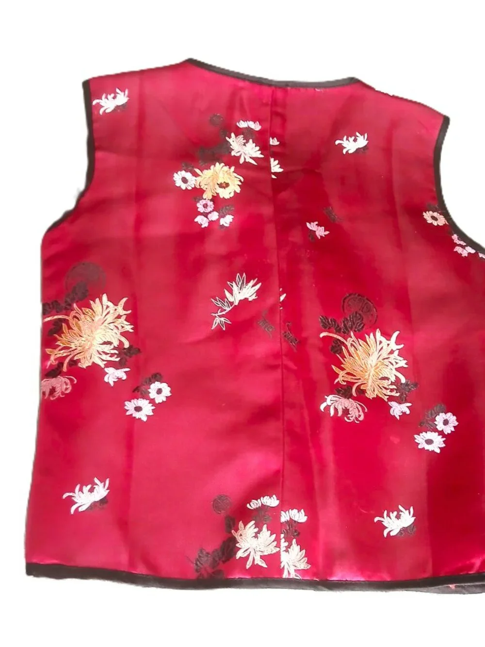 Vintage Kids Red Silk Satin AsianVest Size 6